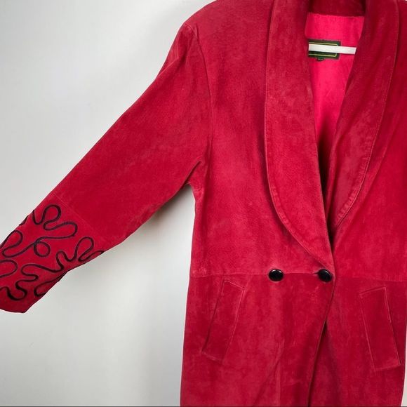 VINTAGE Danier Suede Red Full Length Long Trench Coat - Picture 10 of 16